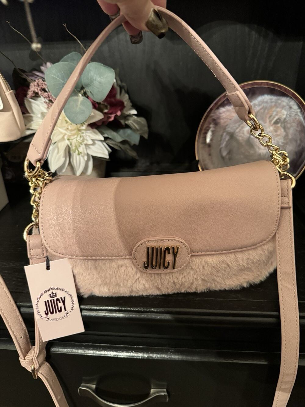 NWT Juicy Couture Jet Set Shoulder Bag With Faux Fur And Crossbody Strap